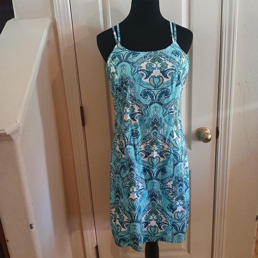Y2K 90s Vintage 100% Cotton Route 66 Blue Paisley Mini Dress M Boho Indie Sleaze